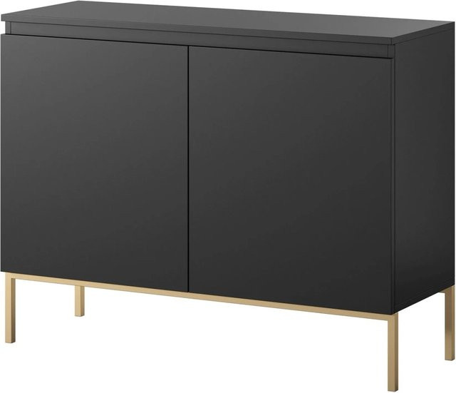 Selsey Sideboard Bemmi in Schwarz Matt mit goldenen Beinen, Breite: 100 cm - Bild 1