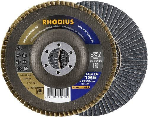 Rhodius TOPline LSZ FB Fächerschleifscheibe für Edelstahl und Stahl, Durchmesser: 125 mm, Bohrungs-Ø: 22,23 mm, Körnung: 60, Farbe: Schwarz - Bild 1