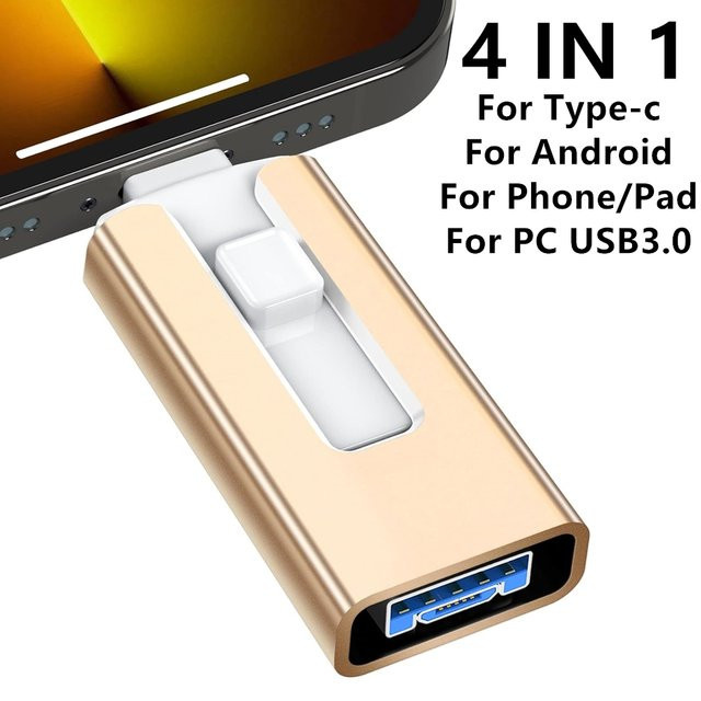 BiNFUL 4 in 1 USB-Stick mit USB-A und USB-C, 256GB externer Speicher für iPhone, iPad und Android, Schwarz - Bild 1
