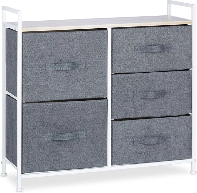 Relaxdays Regalsystem aus Stahl und MDF mit 5 Schubfächern in Grau, B: 77,5 cm, H: 83 cm, T: 29 cm - Bild 1