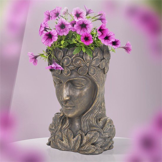 ML-Design Pflanztopf Frauenkopf in Bronze aus Polyresin, B/T/H: 21 x 16 x 32 cm - Bild 1