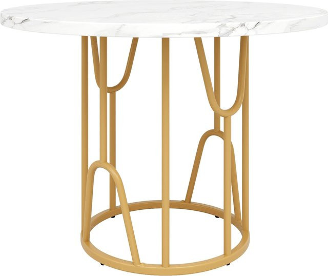 okwish Esstisch rund für 4-6 Personen in Gold/Weiß, Durchmesser: 80 cm - Bild 1