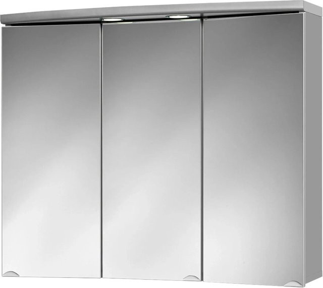 Jokey Spiegelschrank Ancona in Alufarben Hochglanz mit LED-Beleuchtung und Regalen, B: 83 cm, H: 69 cm - Bild 1