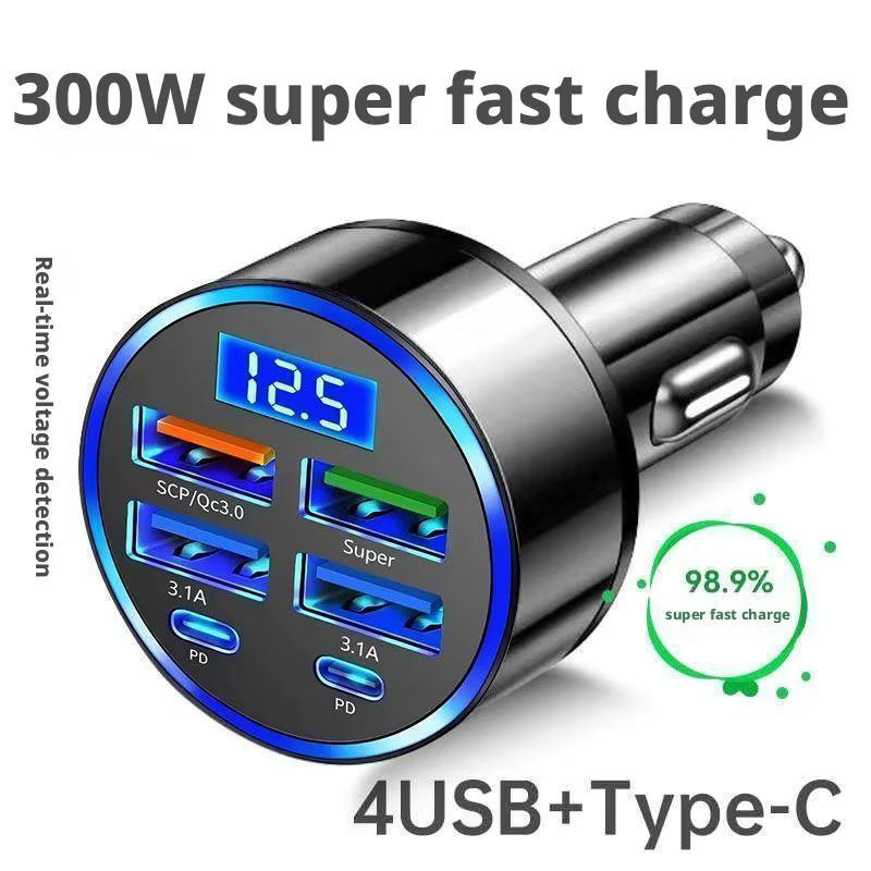 6in1 Auto-Ladegerät mit Digital Display und USB-C PD QC3.0 Schnellladefunktion in Schwarz - Bild 4