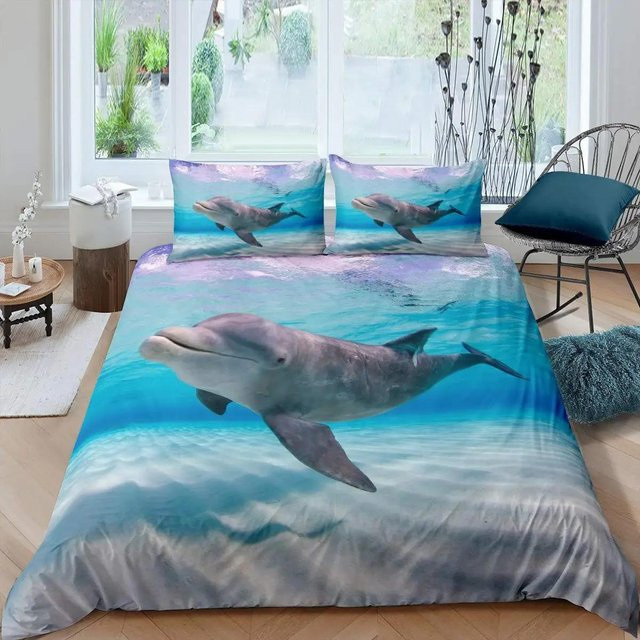 Bettwäsche-Set mit 3D-Delfin-Motiv in Blau von Your Warm Home, Polyester, B/H: 240 x 210 cm - Bild 1