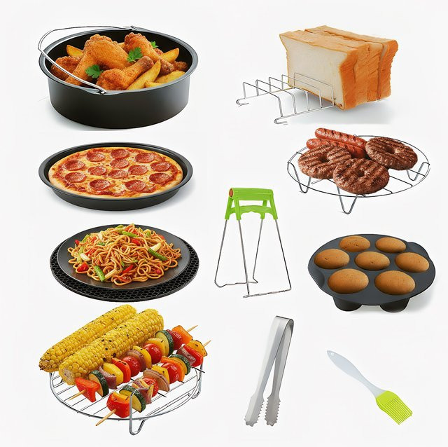 10-teiliges Heißluftfritteuse-Zubehörset von Philips in Schwarz, kompatibel mit Philips 5000/7000 Serie und anderen Modellen für 5-6,8 QT, inklusive runder Kuchen- und Pizzapfanne - Bild 1