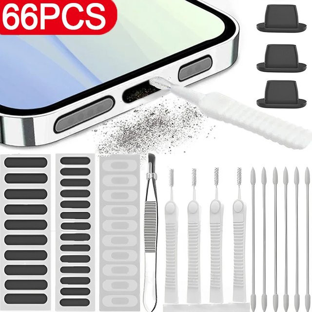 Reinigungsset für Handy-Lautsprecher und USB-C Ladeanschluss mit Bürste und Staubstecker in Weiß für iPhone, Samsung und Xiaomi - Bild 1