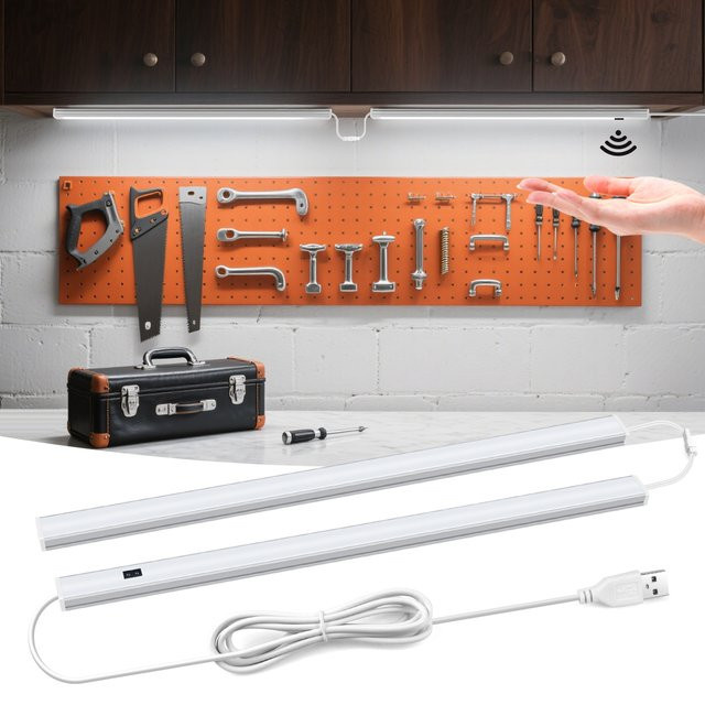 Guillermo USB Schreibtisch-Buchlampe und Schrankleuchte in Weiß mit Touch-Steuerung und Bewegungssensor, Breite: 30 cm - Bild 1