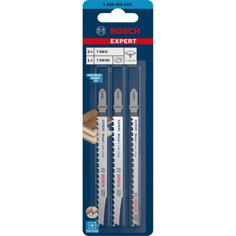 Bosch Expert Stichsägeblatt-Set Wood 2-side clean für Holz, 3-teilig, Farbe Silber - Bild 3