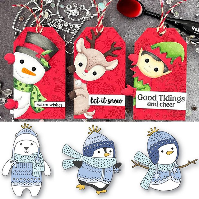 Metall-Stanzformen für Weihnachten mit Elf, Rentier, Pinguin und Schneemann für DIY Scrapbooking und Bastelarbeiten, Mehrfarbig - Bild 1