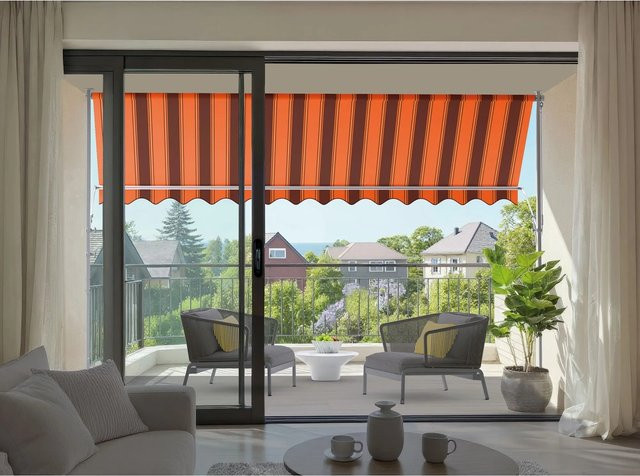 Spettmann Fallarmmarkise Line Silber mit Gestell in Orange-Braun, B: 250 cm, H: 130 cm - Bild 2