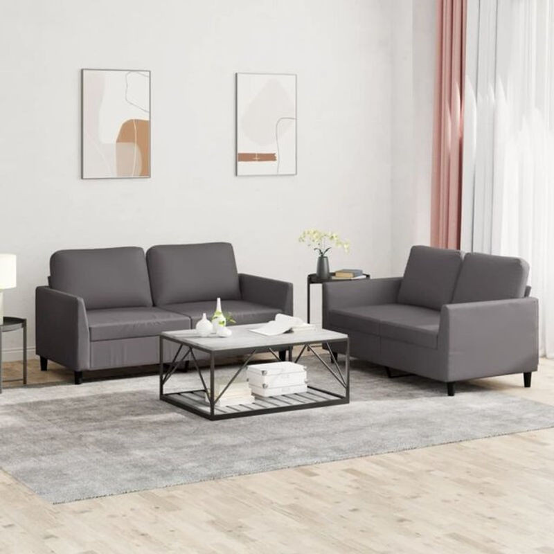 Vidaxl 2-teilige Sofagarnitur in Grau aus Kunstleder mit Kissen im modernen Design - Bild 1