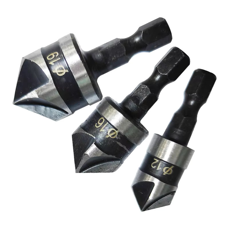 3er Set Senkerbohrer mit Fünfklinge und Sechskantschaft für die Holzbearbeitung, Schwarz, Durchmesser: 12 mm, 16 mm, 19 mm - Bild 3