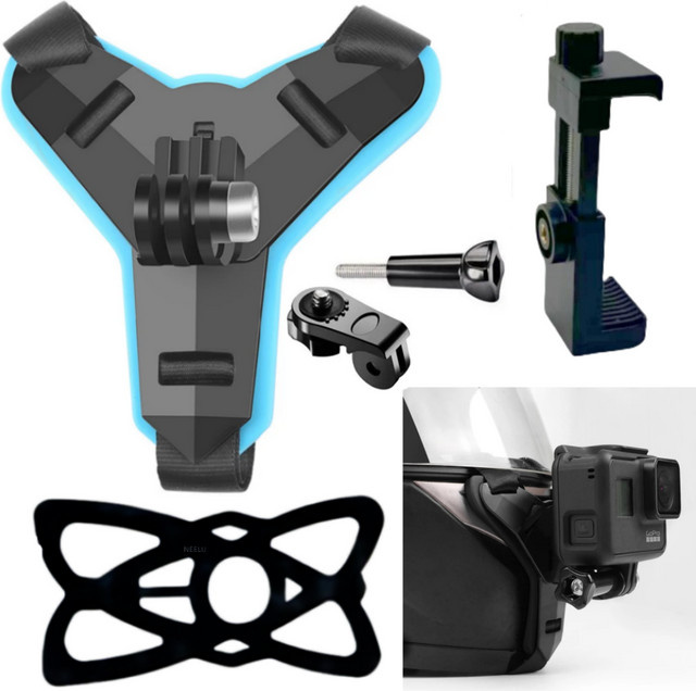 Motorrad Helm Telefon Halterung und GoPro Action Kamera Ständer in Schwarz für GoPro Hero 12 10 9 8 7 - Bild 1