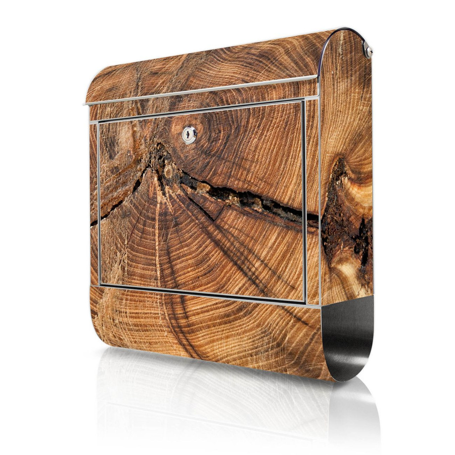 banjado Großer Briefkasten aus rostfreiem Edelstahl mit Jahresringe Motiv in Silber und Braun, B/T/H: 38 x 43 x 12,5 cm - Bild 1
