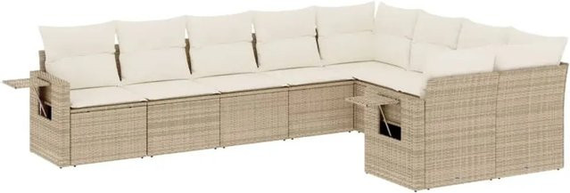 vidaXL 9-teilige Garten-Sofagarnitur aus Poly-Rattan mit Kissen in Beige-Creme - Bild 1