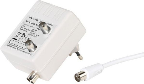 Vivanco DVB-C / DVB-T Zweigeräteverstärker in Weiß (48076) - Bild 1