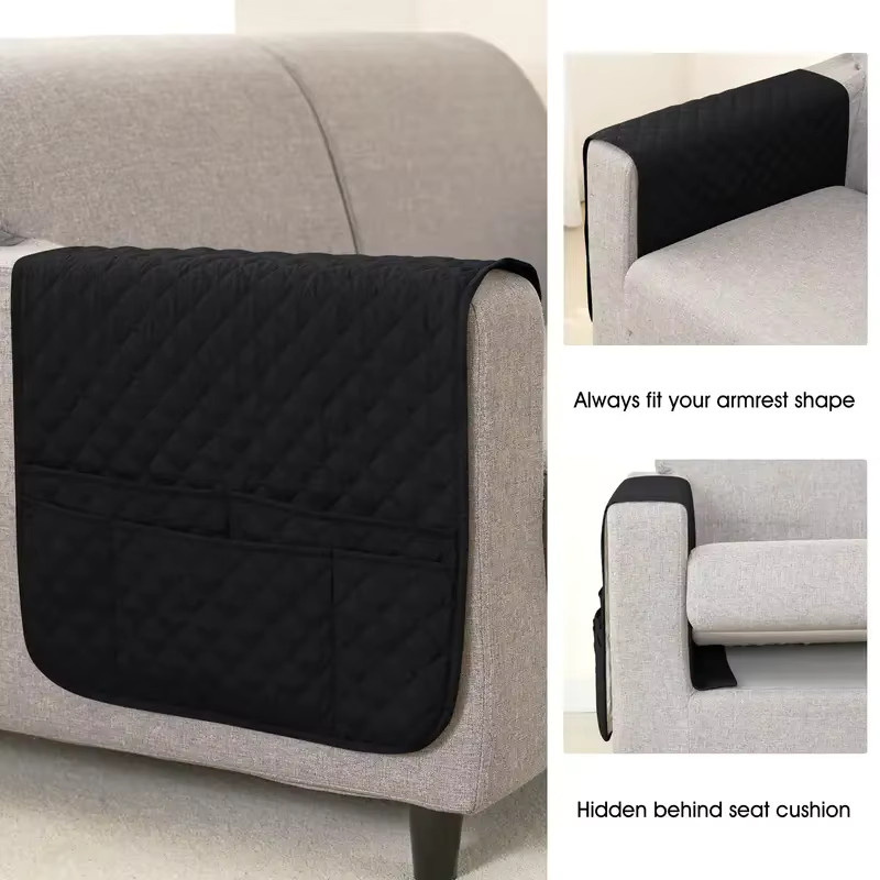 WANERQU Sofa Armlehnen Abdeckung mit Taschen in Schwarz, wasserabweisendes Plaid-Design für dein Sofa oder deinen Stuhl - Bild 4