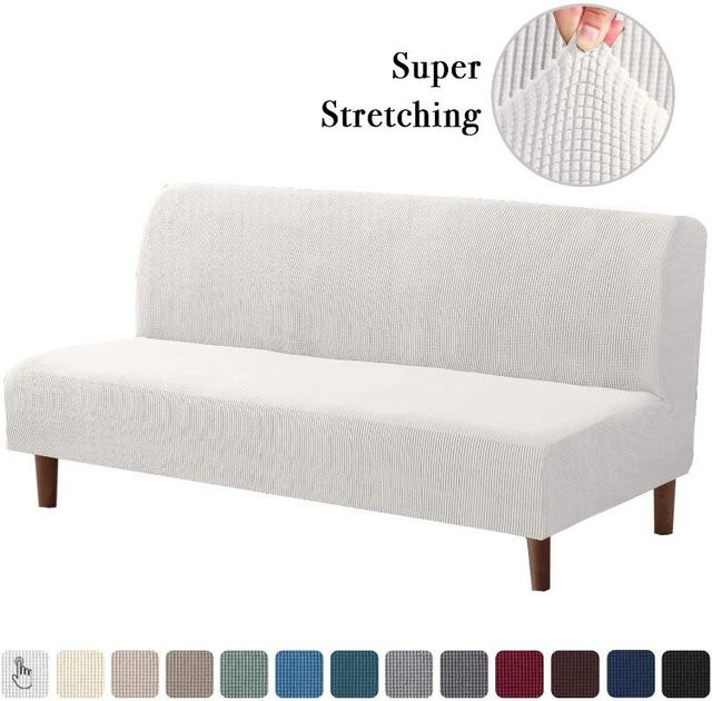 RTTIME Elastischer Stretch-Sofa-Bettbezug ohne Armlehnen in Weiß mit Jacquard-Muster - Bild 1