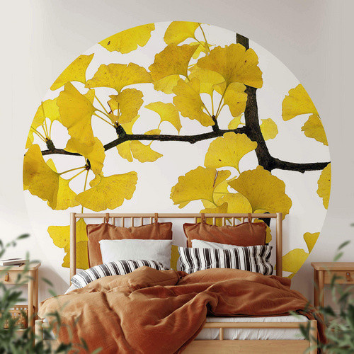 K&L Wall Art Vliestapete Kadam Ginko Baum, Runde Vliestapete in Gelb und Mehrfarbig, Matt - Bild 2