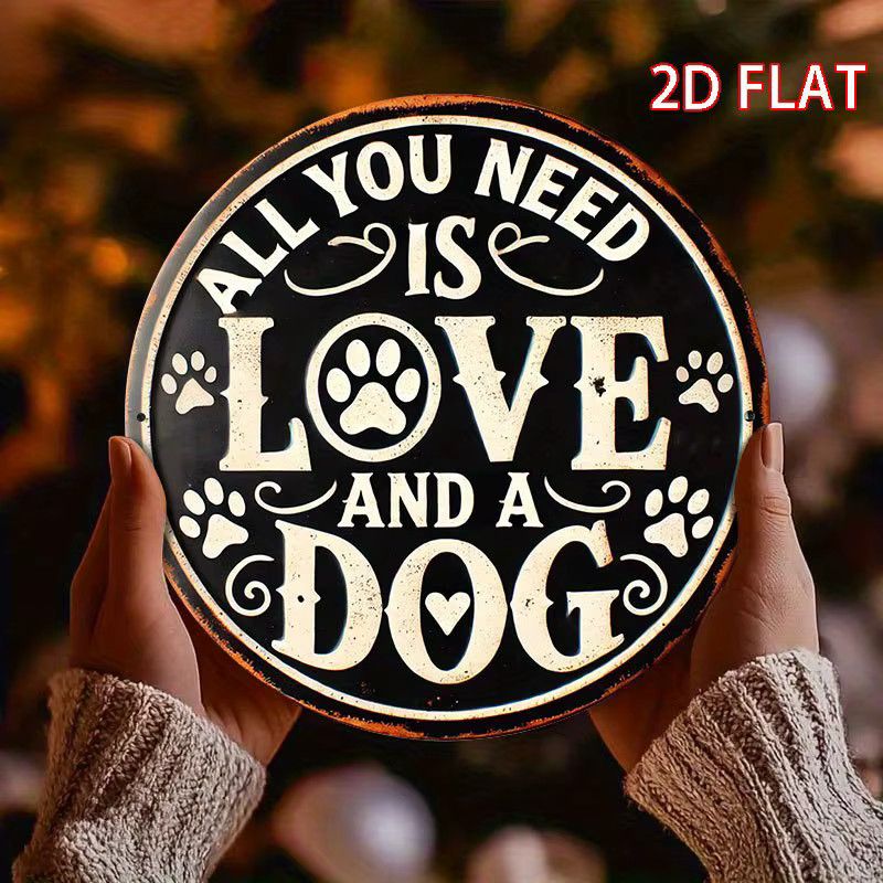 Rundes Metalldekorschild im Vintage-Stil mit Hund-Motiv All You Need Is Love and a Dog von Potdemiel - Bild 4