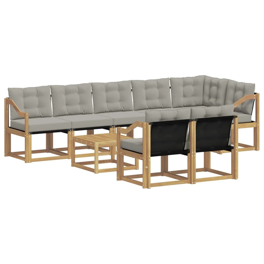 vidaXL Outdoor-Sofagarnitur 9-teilig aus Akazienholz mit Textilene und Kissen in Weiß und Hellgrau - Bild 2