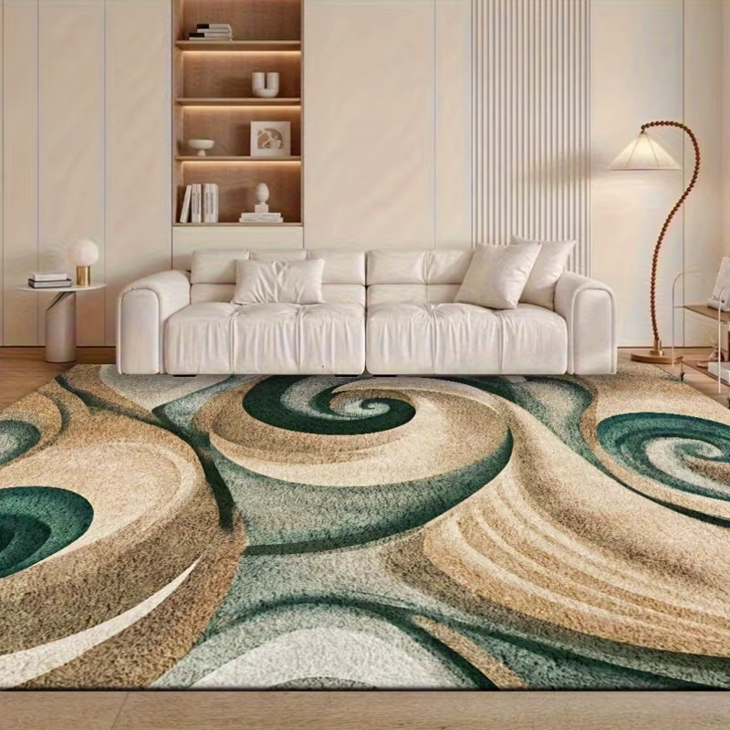 VIKAMA Moderner Teppich mit abstraktem Wirbelkunst-Motiv in Grün-Beige, rutschfest und waschbar, B x T: 120 x 80 cm - Bild 2
