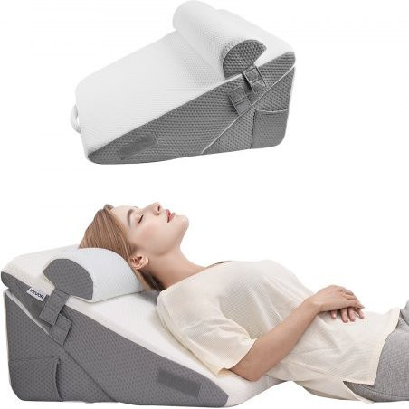 VEVOR Keilkissen Set aus Schaumstoff, 3-teiliges verstellbares orthopädisches Bettkeilkissen mit waschbarem Jacquard-Bezug zur Linderung von Rückenschmerzen und Sodbrennen, Weiß/Grau - Bild 1