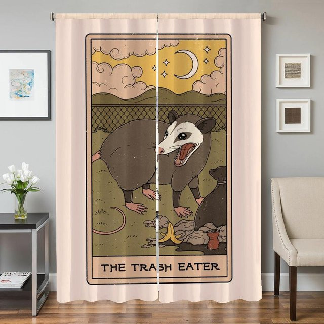 2er-Set Waschbär Tarot Verdunkelungsvorhänge für Fenster und Türen, Mehrfarbig, Breite: 50 cm, Höhe: 70 cm - Bild 1