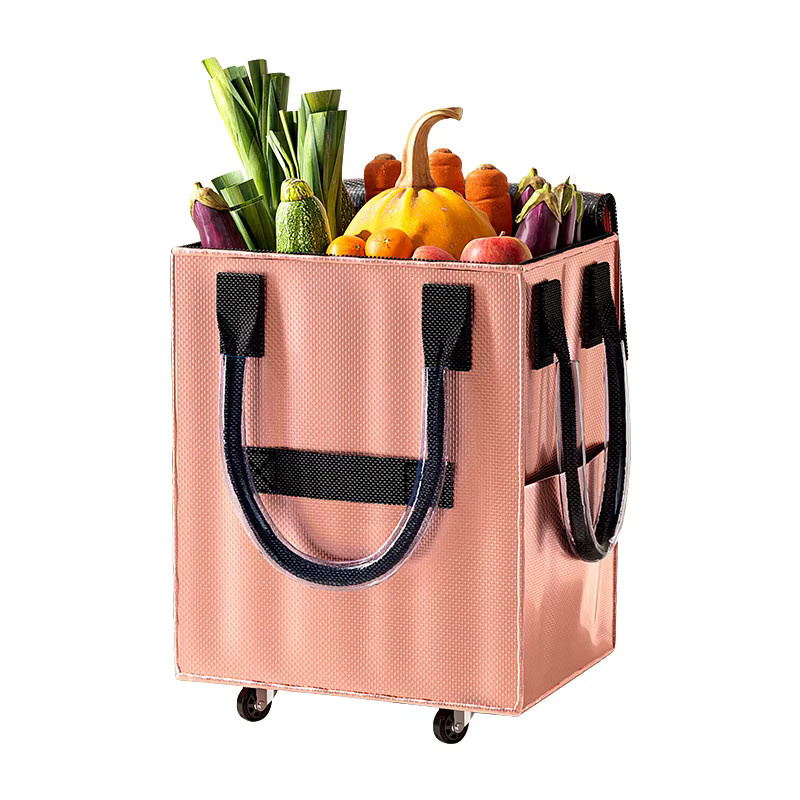 Faltbarer ZJMZYM Einkaufswagen mit großer Kapazität und wasserdichter Tasche, 4 Räder, in Grün oder Pink - Bild 3