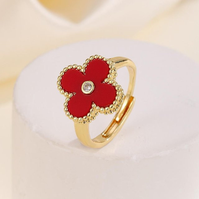 Ring mit vierblättrigem Kleeblatt, Kupfer, Zirkonia, Damen, verstellbar - Bild 1