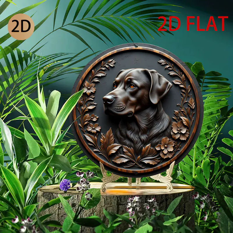 Rundes Metall-Blechschild mit Schokoladenfarbenem Labrador Retriever im Vintage-Stil als Wanddekoration in Braun - Bild 5