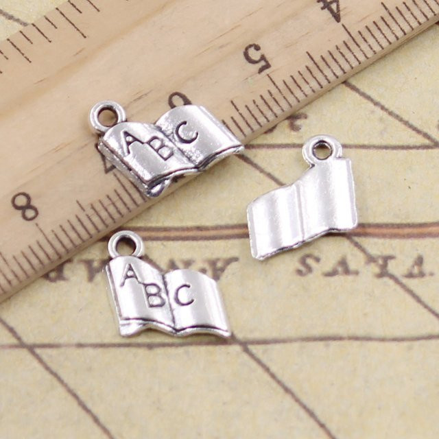 YOUNGISMONEY Charms Buch Abc, Silber Farbe, 11x11mm, Unisex - Bild 1
