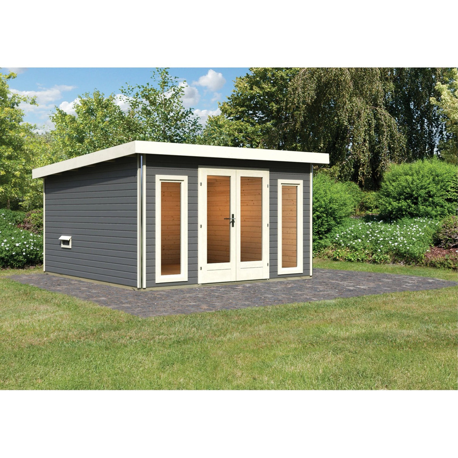 Karibu Saunahaus Magnus 3 Set in Terragrau aus nordischer Fichte - Bild 2