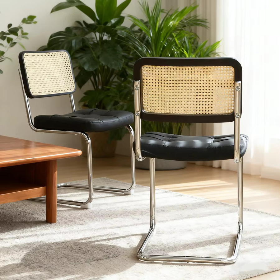 2-teiliges Esszimmerstuhl-Set von Breuer im Mid-Century-Stil mit Kunstleder-Polsterung und Chrombeinen in Orange und Schwarz - Bild 3