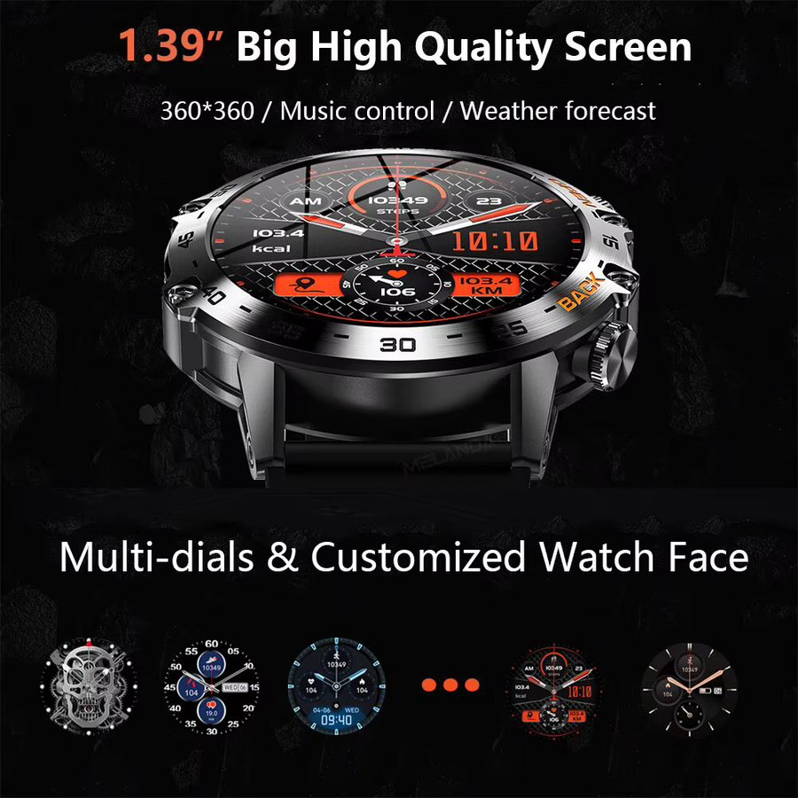 MEVADEN Smartwatch, 1,39 Zoll, Schwarz, Silikon, Herren, wasserresistent - Bild 2