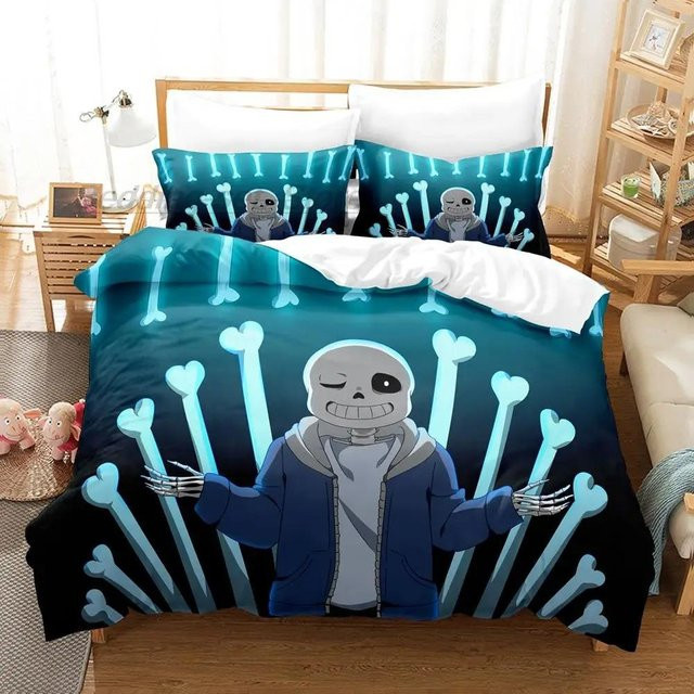 Undertale Sans Bettwäsche-Set mit Motiv für Kinder und Erwachsene, Blau, B/H: 172 x 218 cm - Bild 1