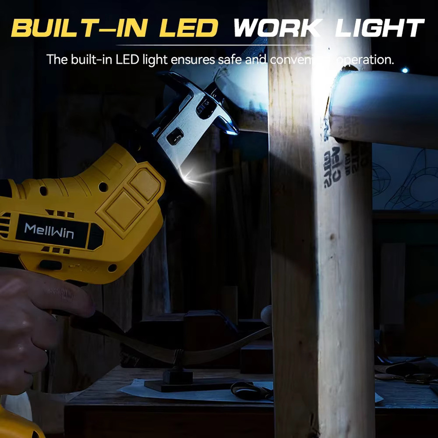 MELLWIN Akku-Elektro-Säbelsäge 12000 SPM Multi-Elektrosäge für Metall, Holz und Rohre, Gelb, kompatibel mit Makita 18V LXT Akku - Bild 2