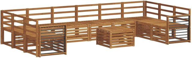vidaXL Sofagarnitur aus Massivholz Akazie in Natur Braun, 11-teiliges Set im modernen Latten-Design - Bild 1