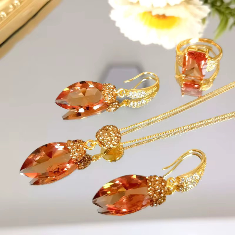 BOCARMAN Schmuckset, Synthetischer Farbwechselnder Sultanit Diaspor, Messing, Gold, Unisex - Bild 3