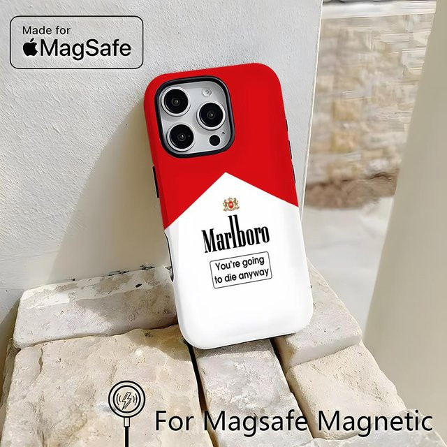 Potdemiel Magnetische 2-in-1 Schutzhülle im Marlboro Cigarette Design für iPhone 11 bis iPhone 17 Air Pro Max Plus in Weiß und Rot - Bild 1