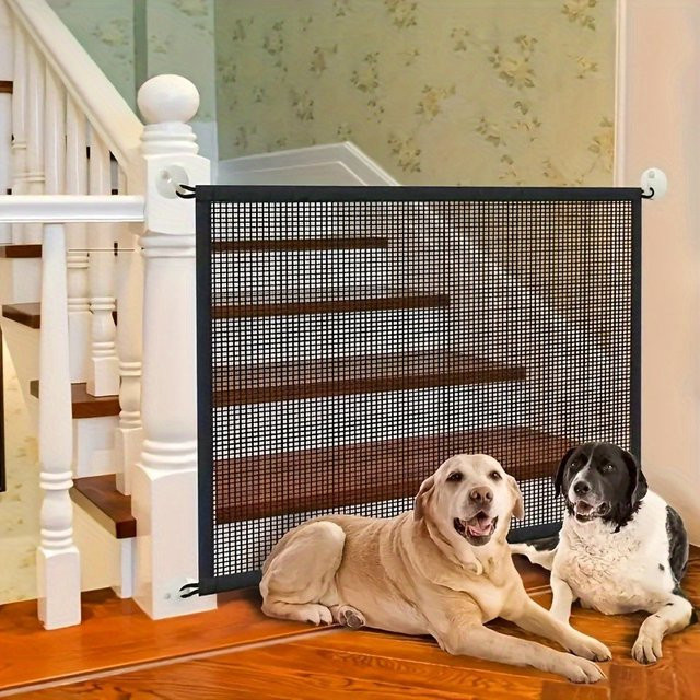 Sicherheitszaun für Haustiere und Babys mit Teleskopstange und Haken, Metall-Schutzgitter für Treppen und Eingänge, Schwarz, stanzfreie Montage - Bild 1