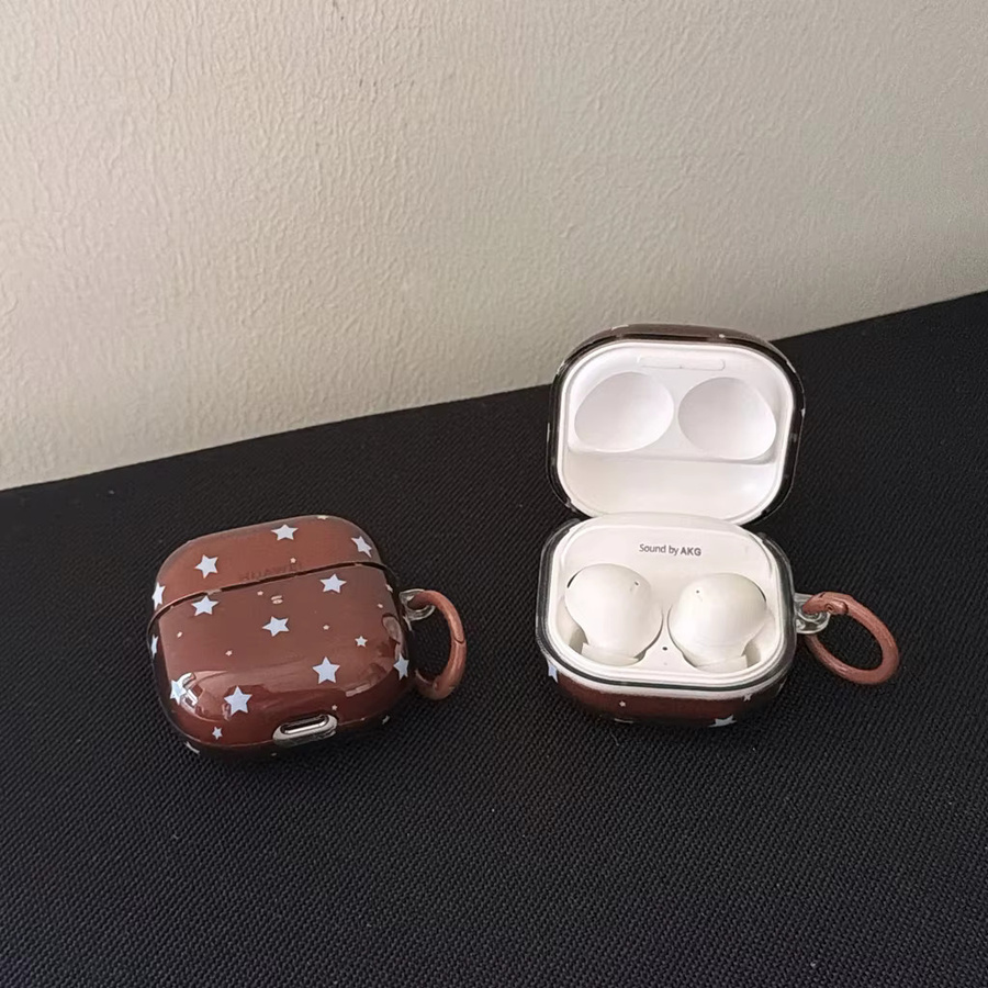 Braune halbtransparente Kopfhörer-Schutzhülle mit Polka Dot und Sternen für Samsung Galaxy Buds 4 Pro, 3 Pro, 2 Pro, FE, Live und Core - Bild 4