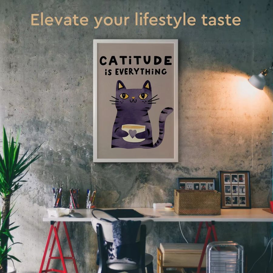 Motivationsposter mit Katzen-Zitat Katitude ist alles in Schwarz als Wandkunst für Kinder - Bild 2