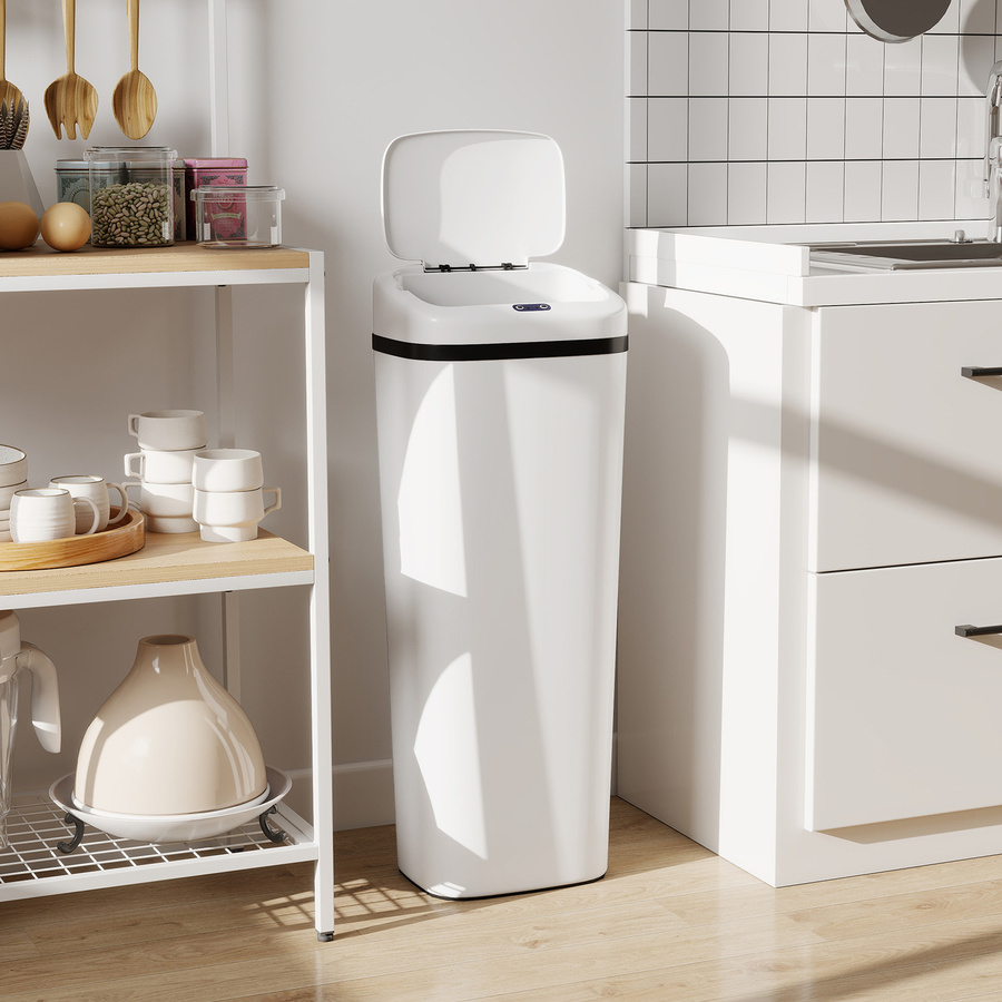 HOMCOM Automatischer Küchenmülleimer aus Edelstahl mit Infrarotsensor und manuellem Modus, 50 l, Weiß - Bild 2