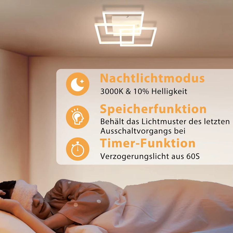 Cliheet LED-Deckenleuchte in Weiß mit 3 Quadraten, 36W, dimmbar mit Fernbedienung, CCT Farbtemperatur für Wohnzimmer, Schlafzimmer, Küche und Kinderzimmer - Bild 5