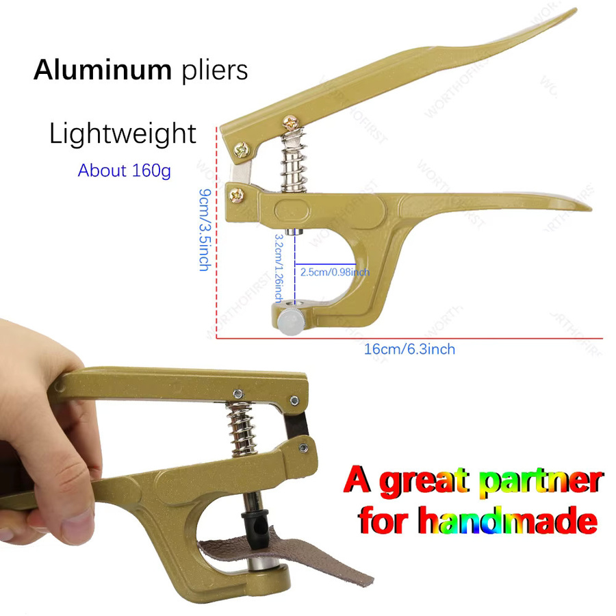 WORTHOFIRST Messing-Ösen Set in Gold mit multifunktionaler Zange für dicken Stoff, Leder und Papier - Bild 2