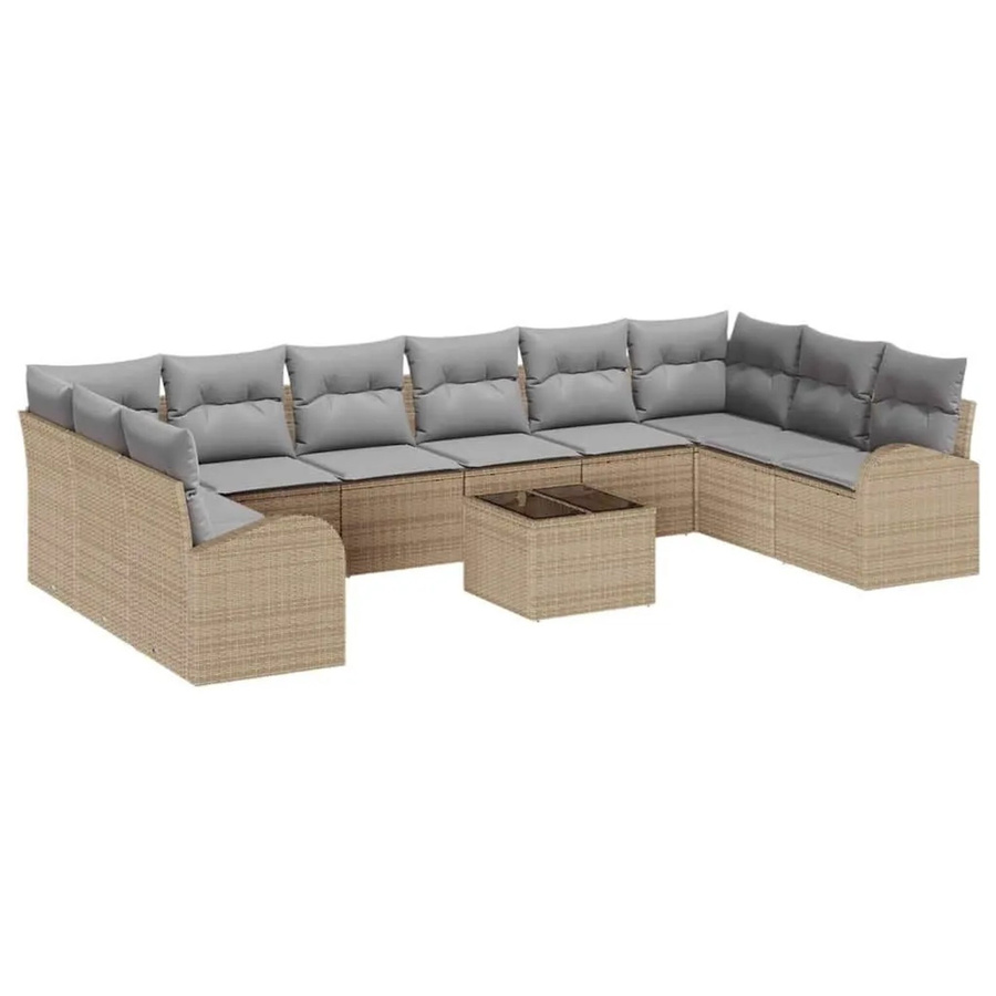 vidaXL Gartensofa-Set aus Poly-Rattan in Beige und Hellgrau mit 11-teiligem Polster-Set und Tisch in U-Form - Bild 2