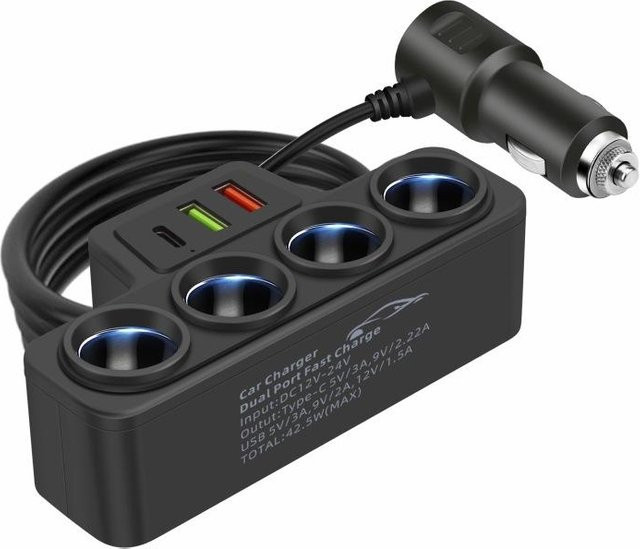 YJMP Auto Autoladegerät-Adapter mit 120W Leistung, 7 Ports inklusive QC3.0 und PD-Buchse, Schwarz - Bild 1
