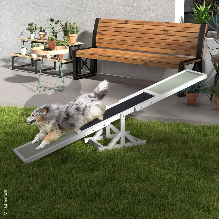 PawHut Hundewippe aus Holz in Weiß, rutschfeste Agility-Rampe für Hunde bis 30 kg, B/H/L: 30 x 30 x 180 cm - Bild 3